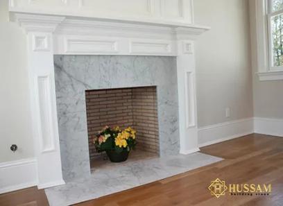 white marble fireplace facade with complete explanations and familiarization